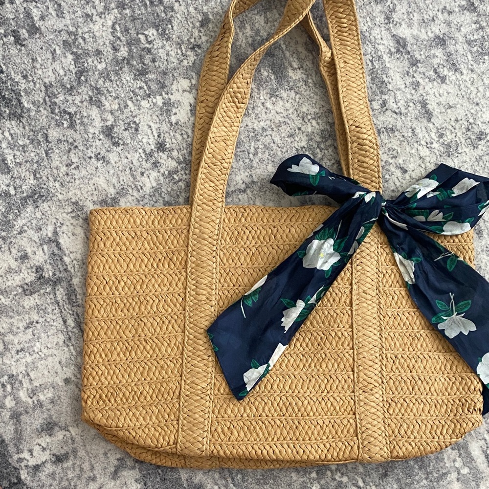 Elegant Tan Woven Tote with Floral Bow by Draper James